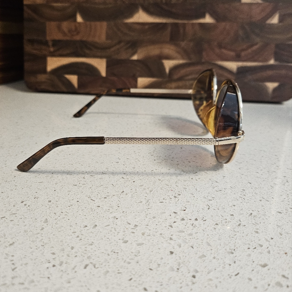 Retro Double Rim Visor Round Tortoise Shell Sunglasses - Picture 3 of 9